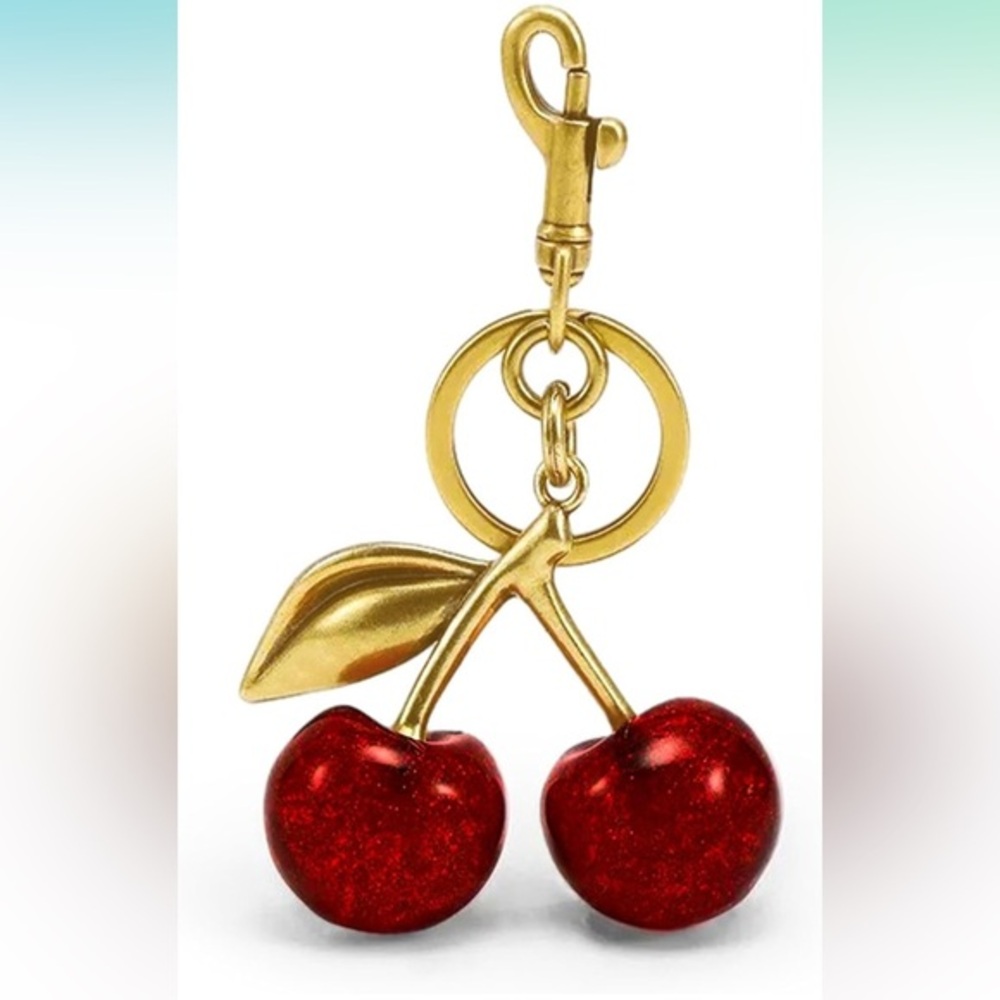 Elegant Gold and Red Cherry Key Holder. NWOT